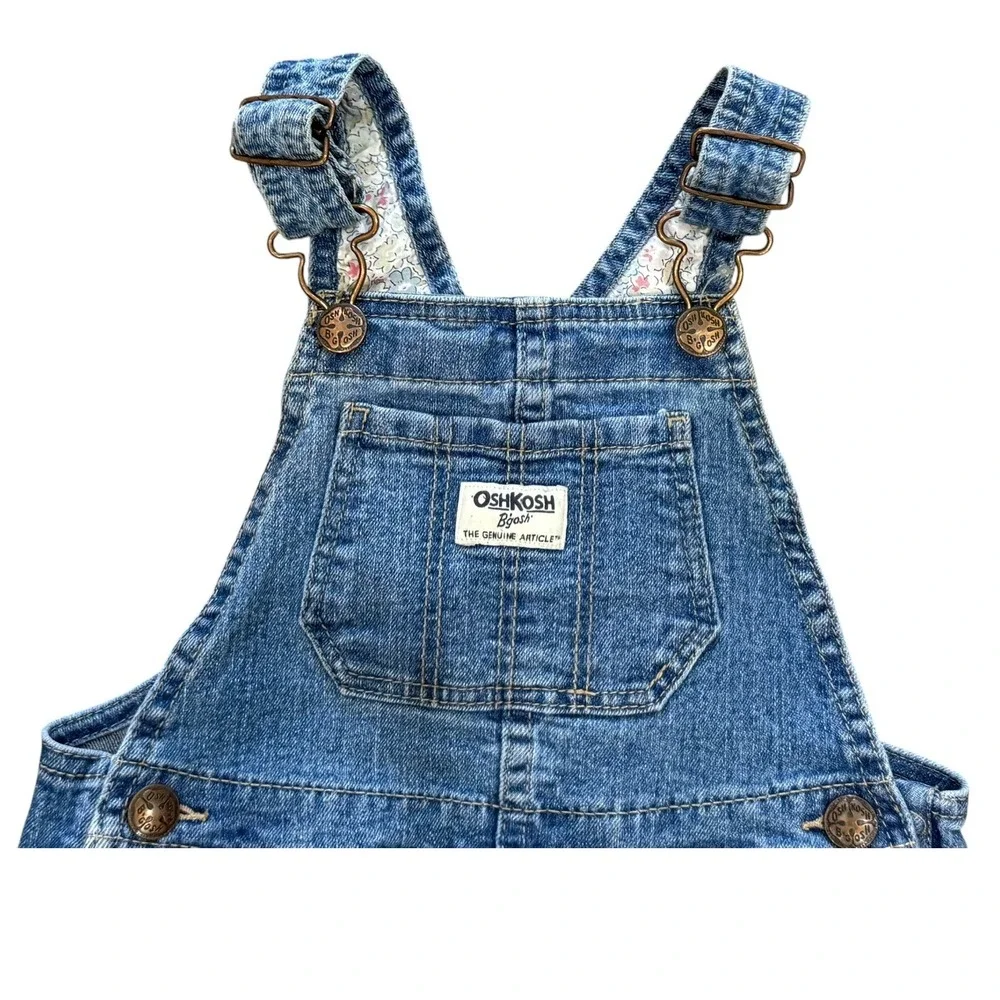 OshKosh Bgosh Kids Floral Trim Denim‎ Bib Overalls Medium Wash Blue